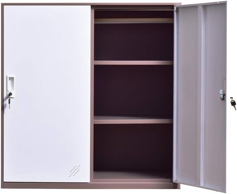 White Metal Storage Cabinet with Lock and Doors P519106
