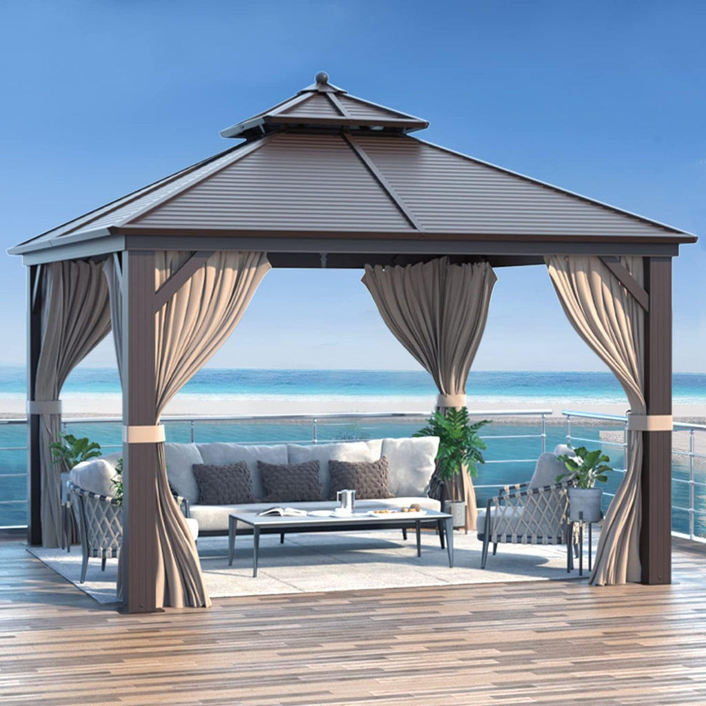 Galvanized Steel Aluminum Frame Gazebo with Netting and Curtains 10'x 13' W56058