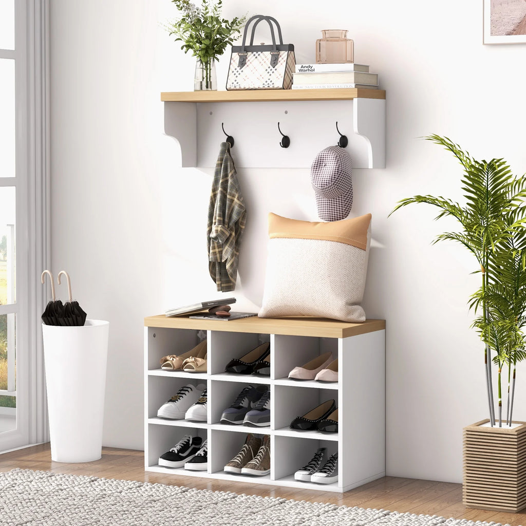 White Coat Rack Shoe Bench Set W9509