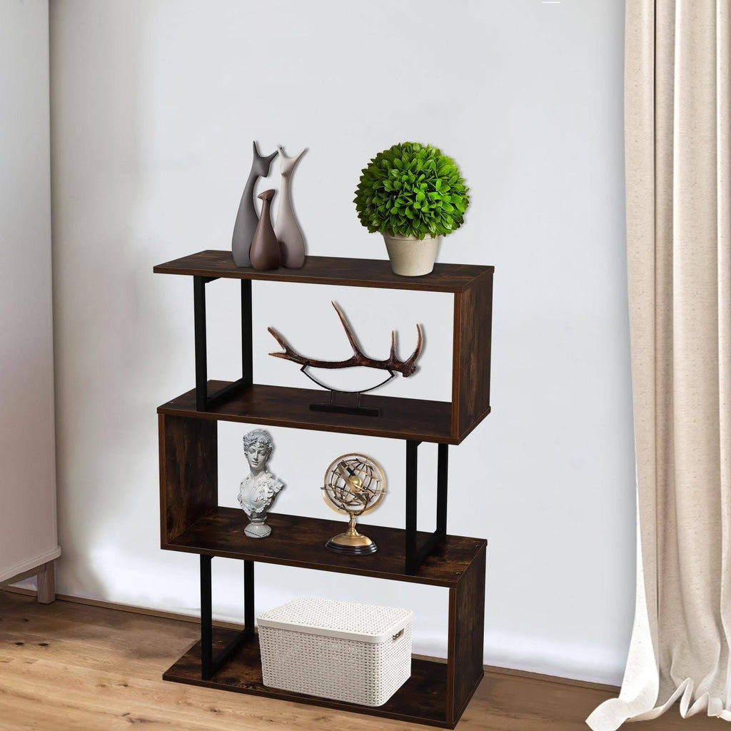 Brown 3-Tier Metal Bookcase V7223