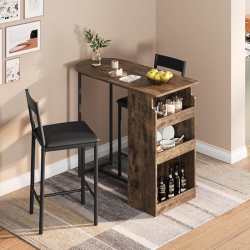 Small Kitchen Table and Chairs Set with Storage Shelves Brown E742489