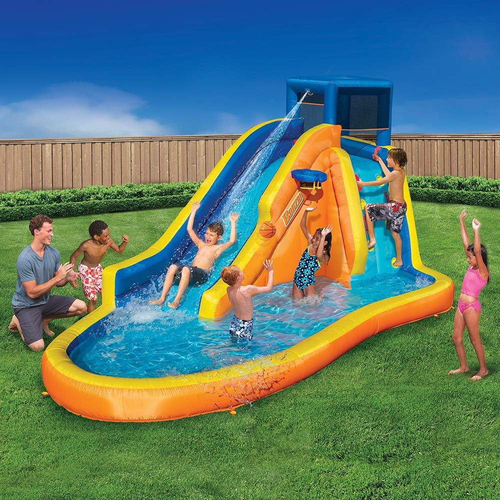 Inflatable Water Slide with Built in Sprinkler and Basketball Hoop D47731