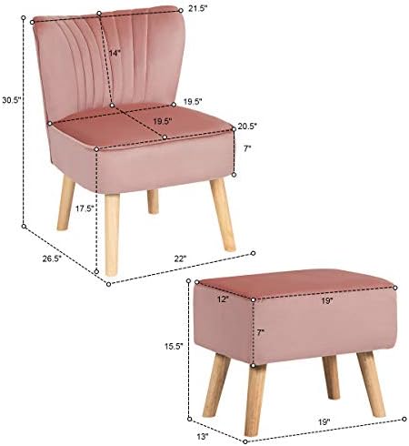 Pink Velvet Accent Chair with Ottoman I164994