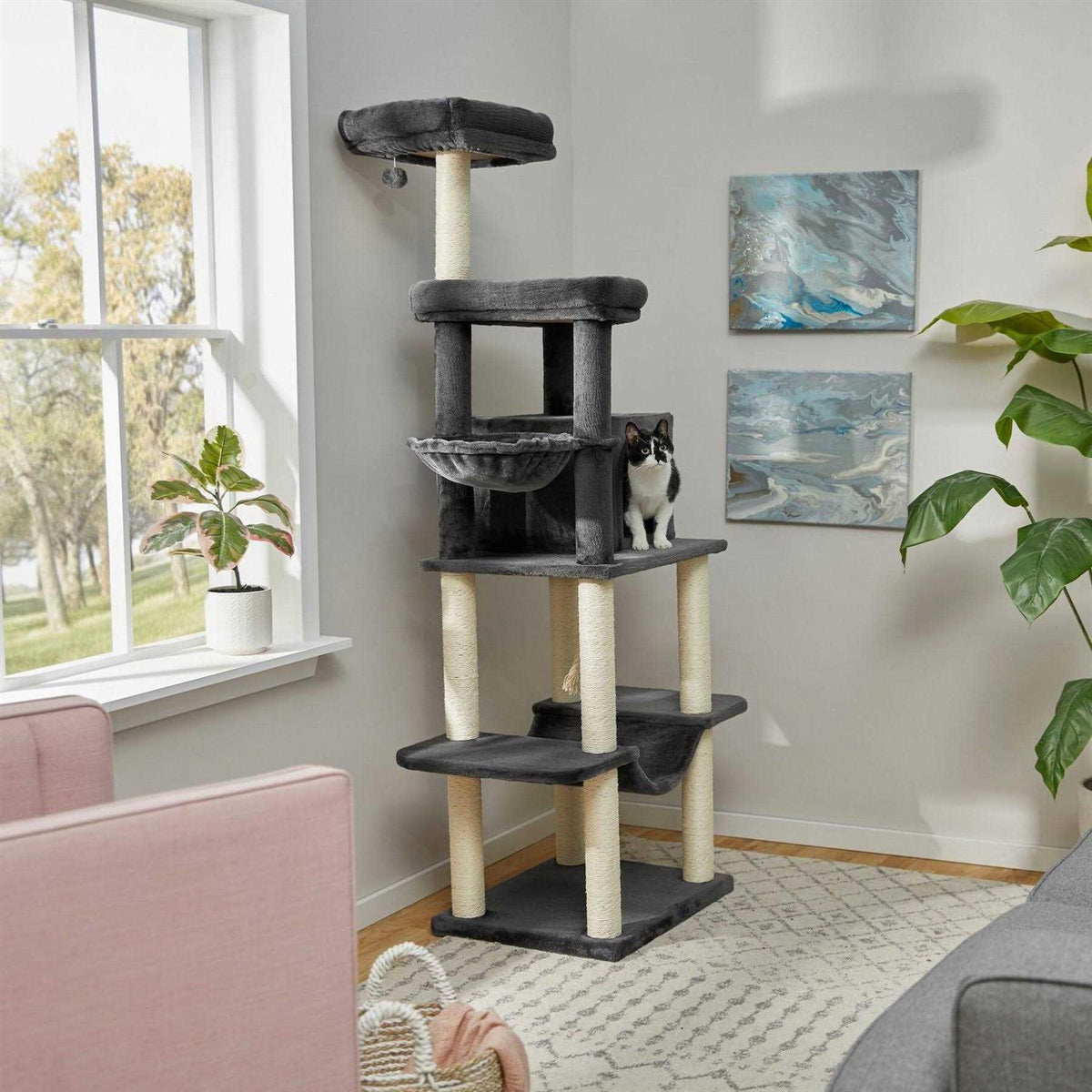 73-in Cat Tree with Hammock Condo and Bed Q69429