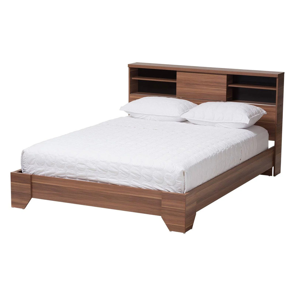 Walnut and Black Wood Queen Size Platform Bed S748653