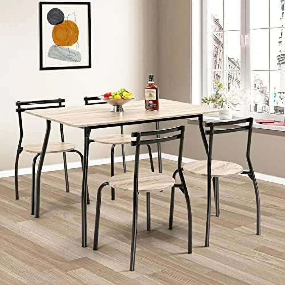 Dining Table Set for 4 Metal Frame with Upholstery Seat T993492