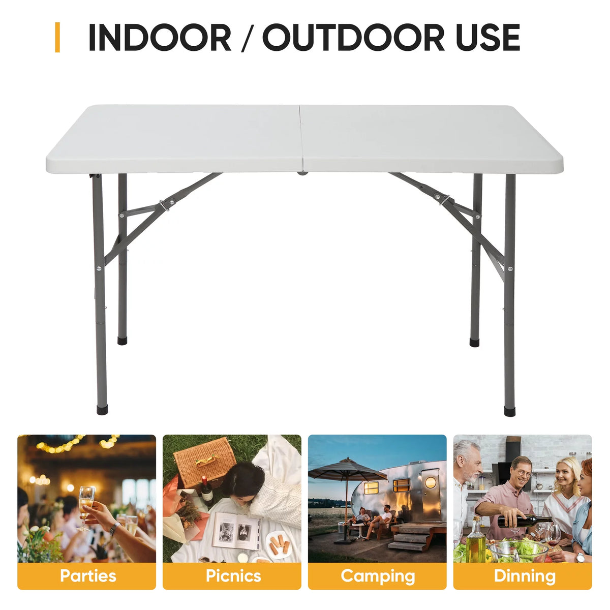 4FT White Plastic Folding Table J517832