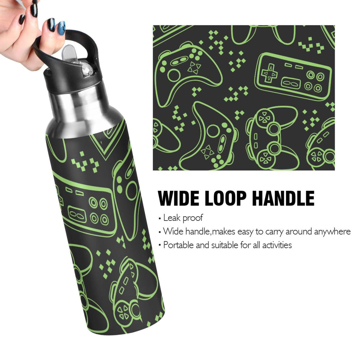 Stainless Steel Vacuum Insulated Water Bottle with Straw Lid 20 OZ C75781