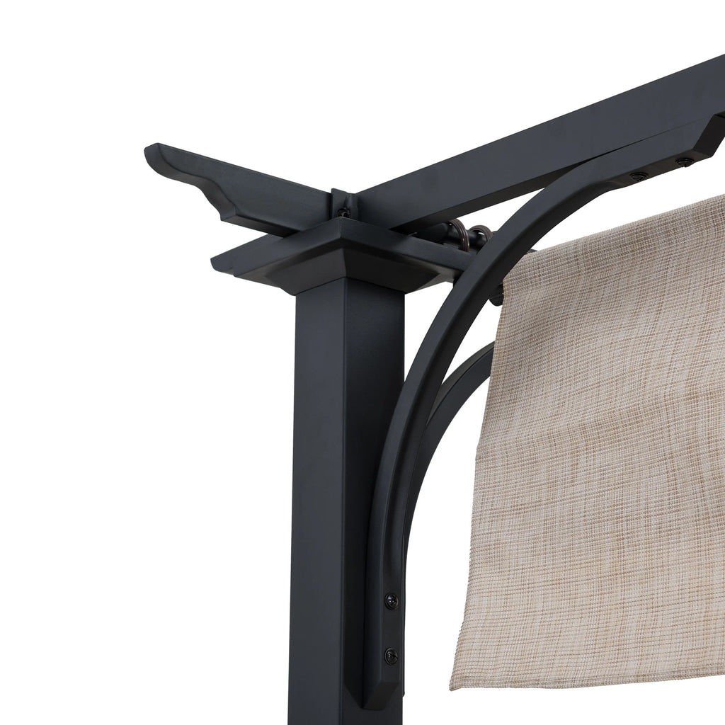 Black Steel Pergola with Adjustable Beige Shade Y60974
