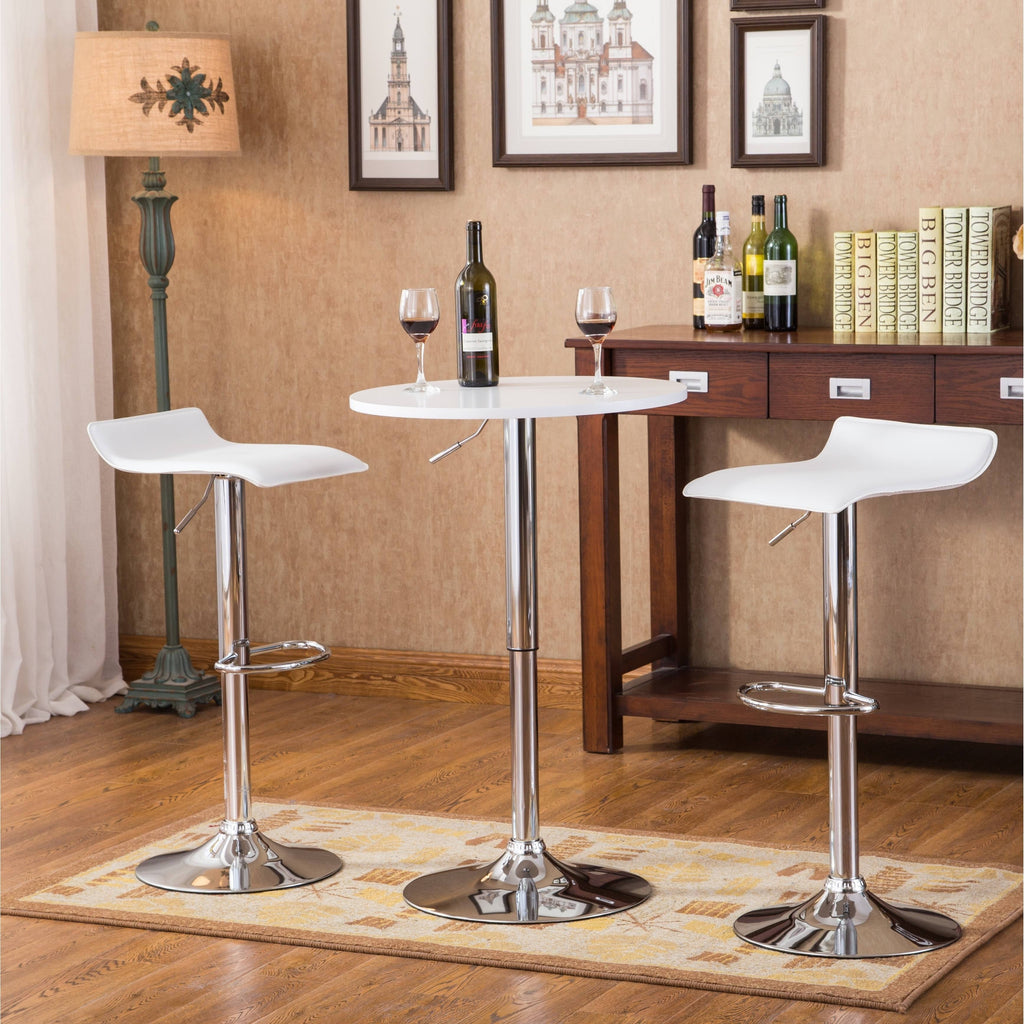White Adjustable Height Wood and Chrome Metal Bar Table Z84998