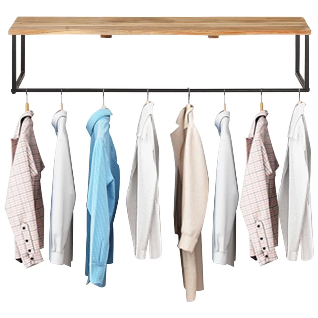 Acacia Wood Wall Mounted Coat Rack with Storage Shelf L919