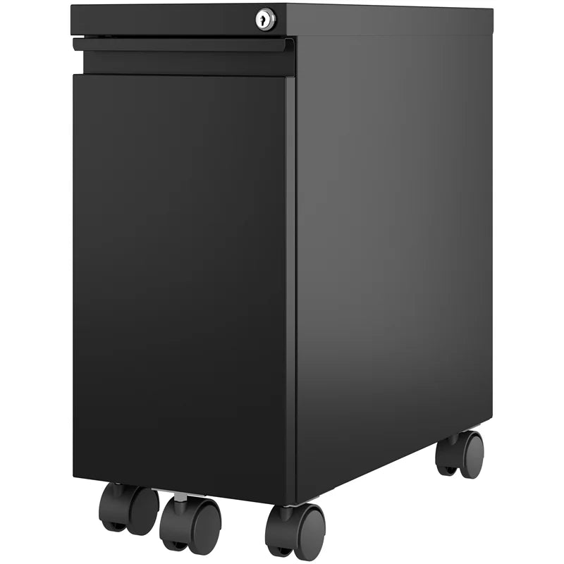 2 Piece Mobile Filing Cabinet Set with 2 Hidden Drawer in Black W491