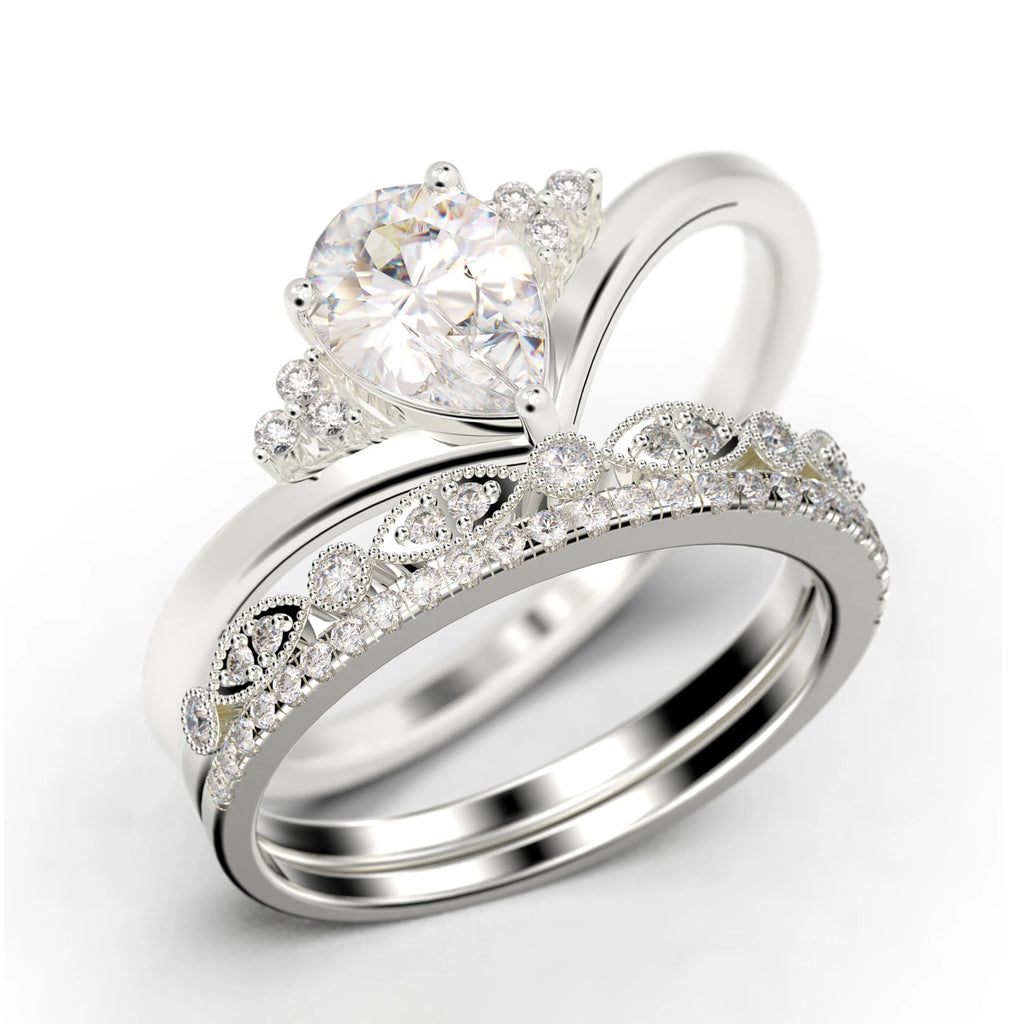2.25 Carat Pear Cut Diamond Moissanite Engagement Ring in 925 Sterling Silver With 18k White Gold Plating X279