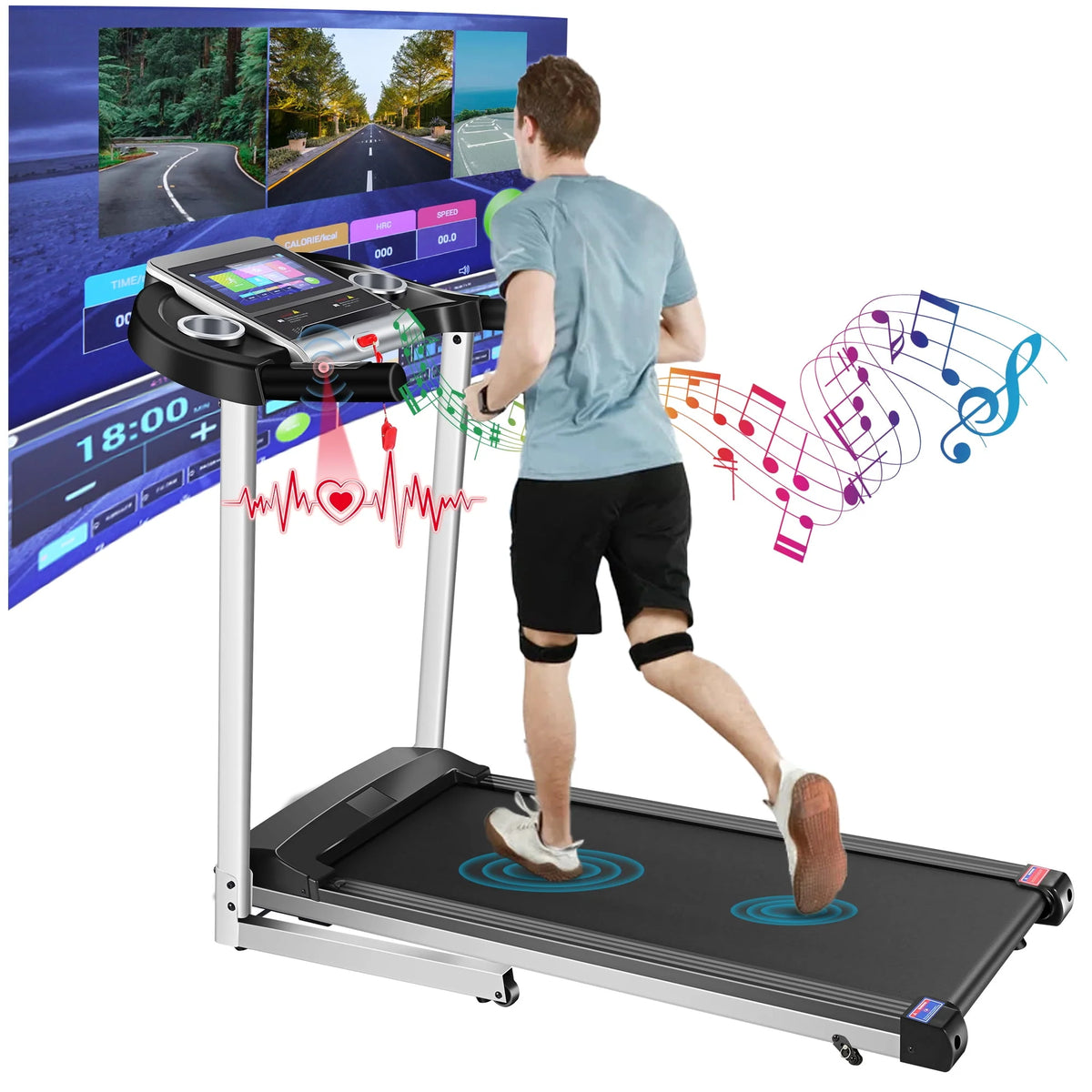 Silver Treadmill with 10 HD Touchscreen and 36 Preset Programs F4743