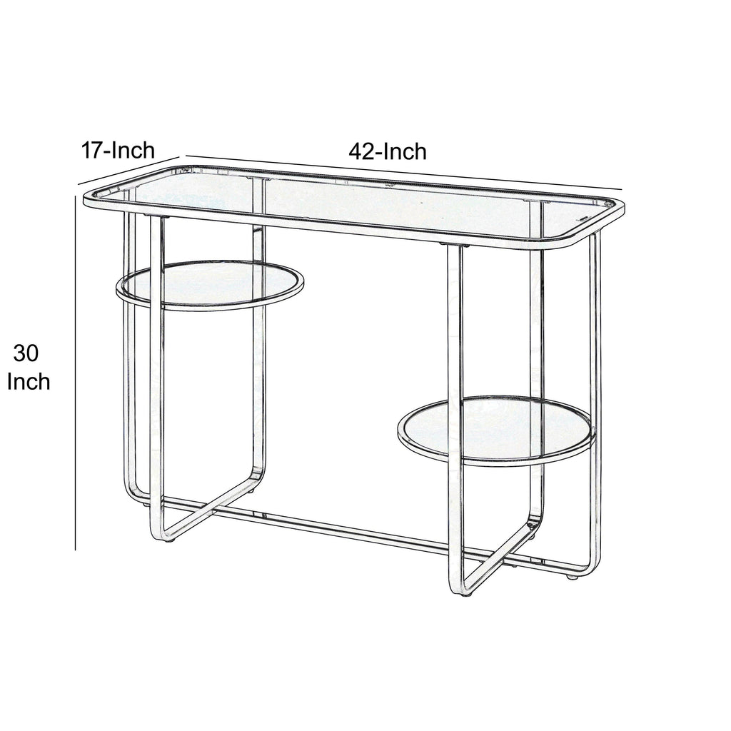 Metal Sofa Table with Glass Top, Silver and Clear N20447