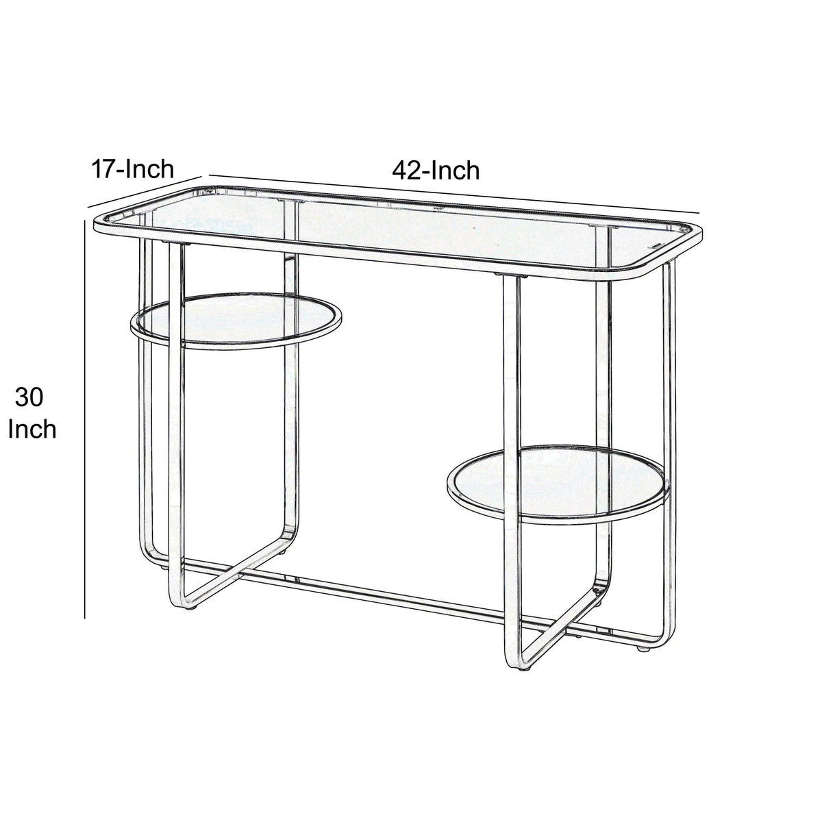 Metal Sofa Table with Glass Top, Silver and Clear N20447