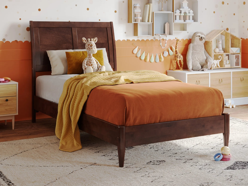 Twin Solid Wood Sleigh Platform Bed Q802