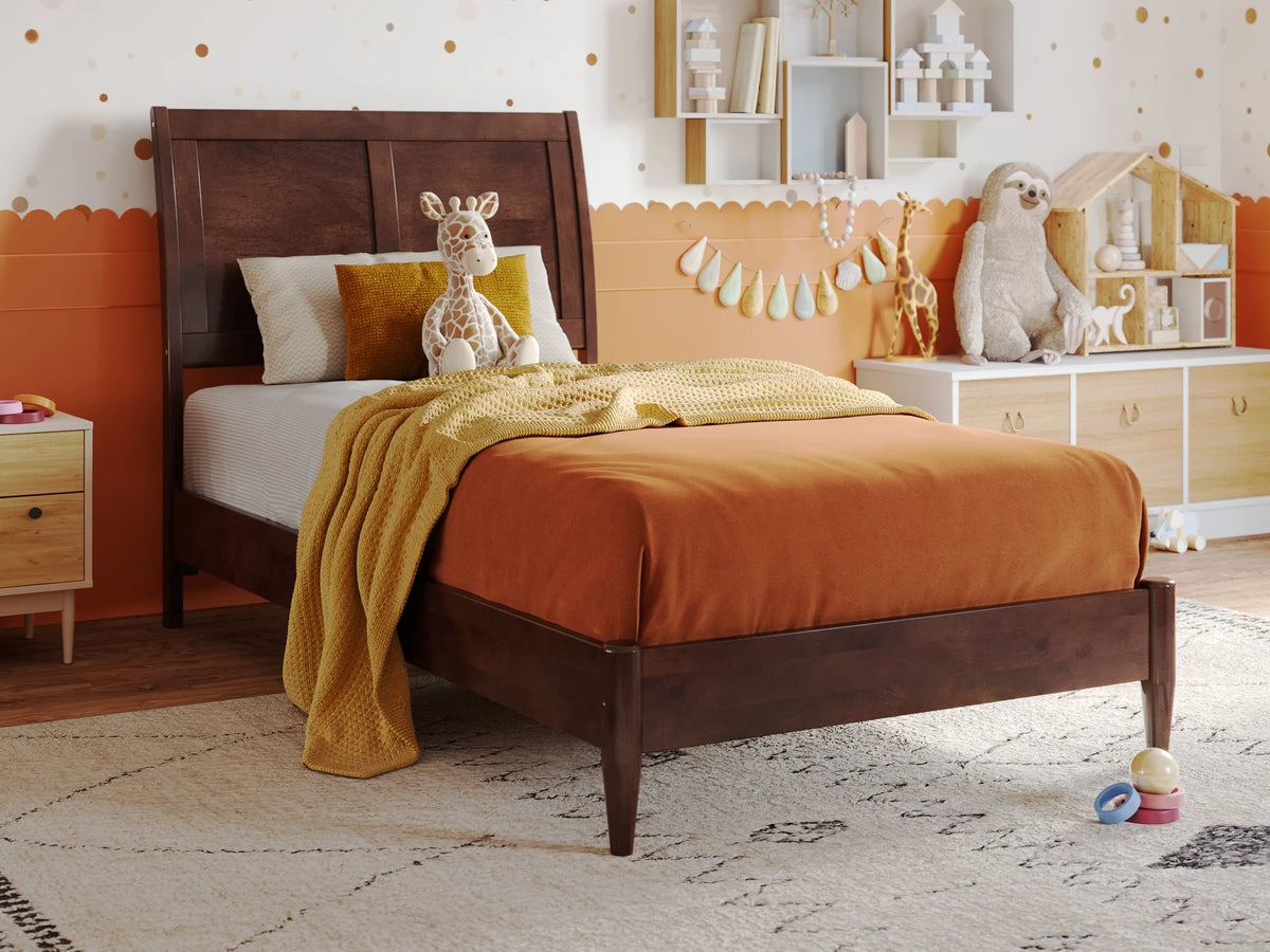 Twin Solid Wood Sleigh Platform Bed Q802