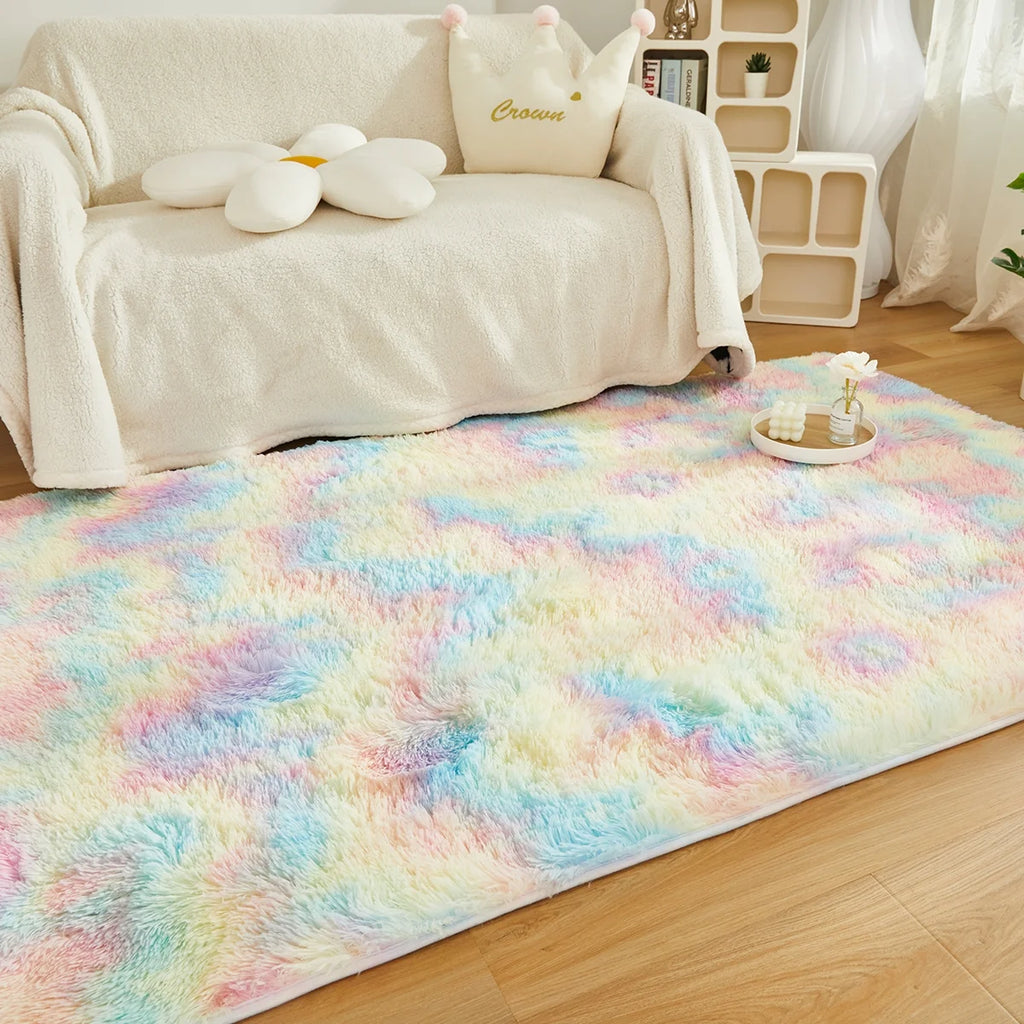 Tie Dye Plush Shag 3x5 Area Rugs Rainbow Faux Fur Carpet Z695