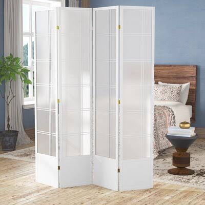 Solid Wood Folding Room Divider 4 Panels White E91613