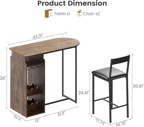 Small Kitchen Table and Chairs Set with Storage Shelves Brown E742489