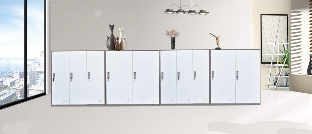 White Metal Storage Cabinet with Lock and Doors P519106