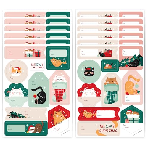 Cat Christmas Gift Tag Stickers, 120 Stickers N30872