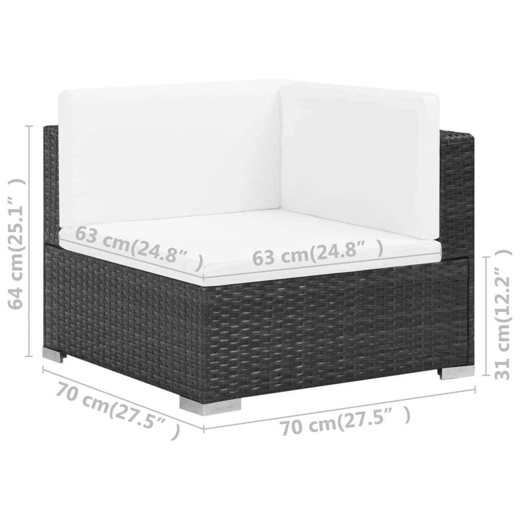7 Piece Cushioned Black Poly Rattan Patio Conversation Set G116
