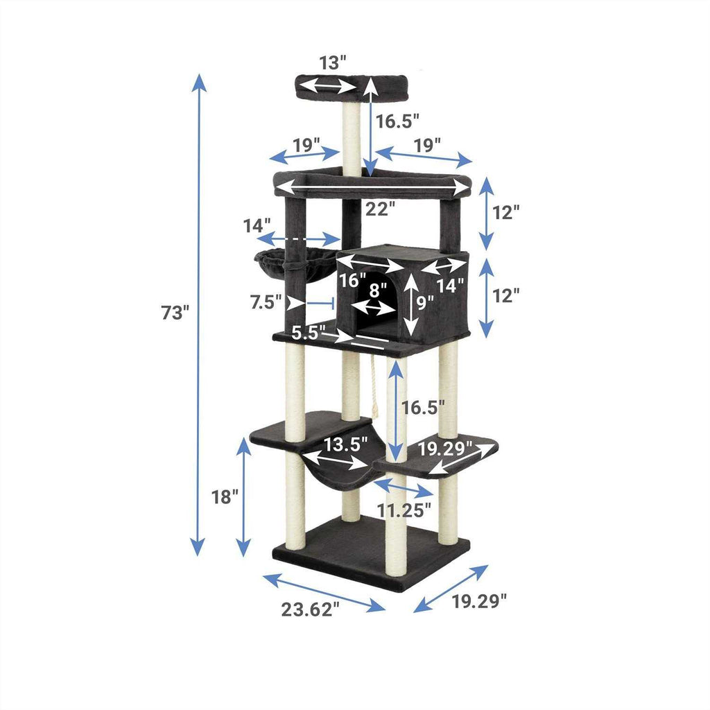73-in Cat Tree with Hammock Condo and Bed Q69429