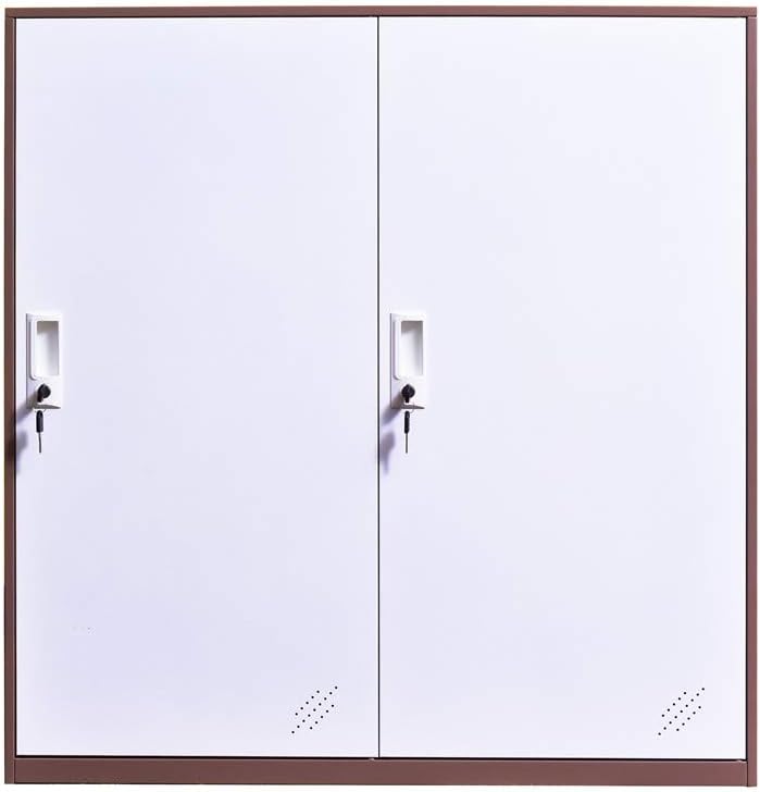 White Metal Storage Cabinet with Lock and Doors P519106