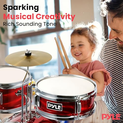 3 Piece Kids Drum Set with Bass Drum, Snare, Tom, Cymbal, Throne, Drumsticks C267909