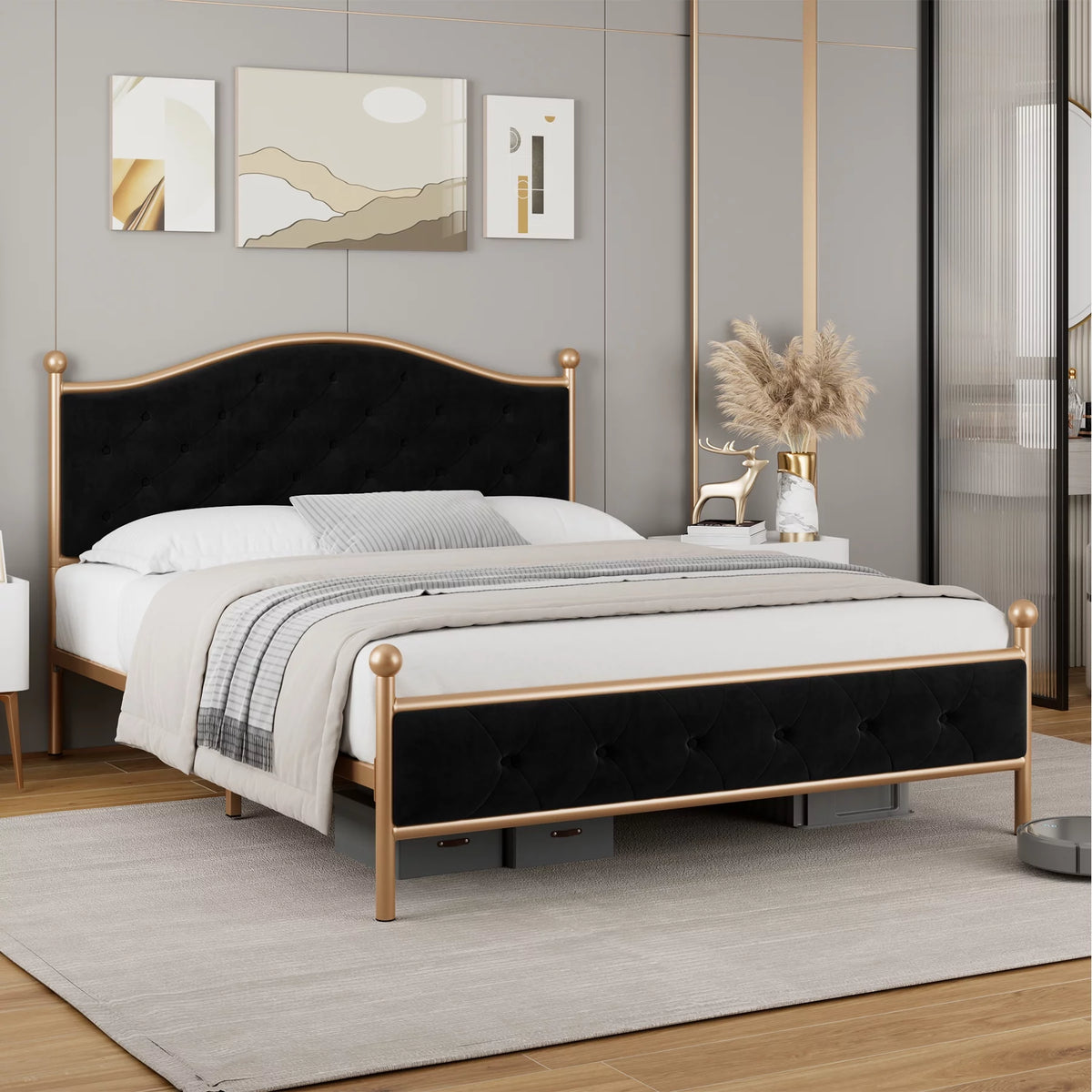 Black Queen Size Upholstered Platform Bed Frame Q95333