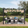 Black Steel Pergola with Adjustable Beige Shade Y60974