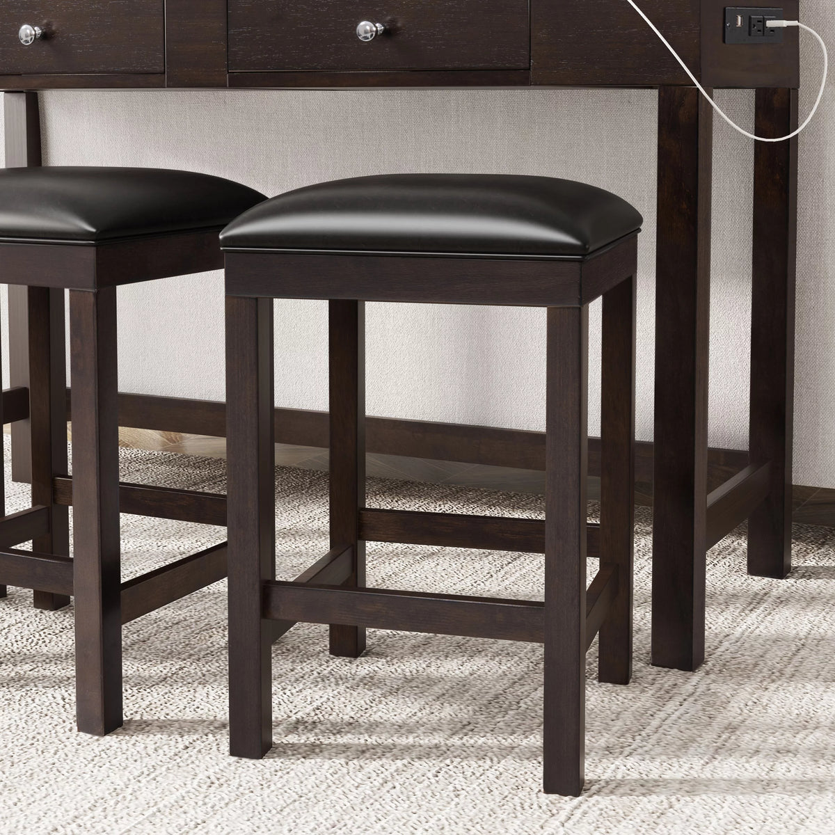 4-Piece Counter Height Table Set with Leather Padded Stools S957445