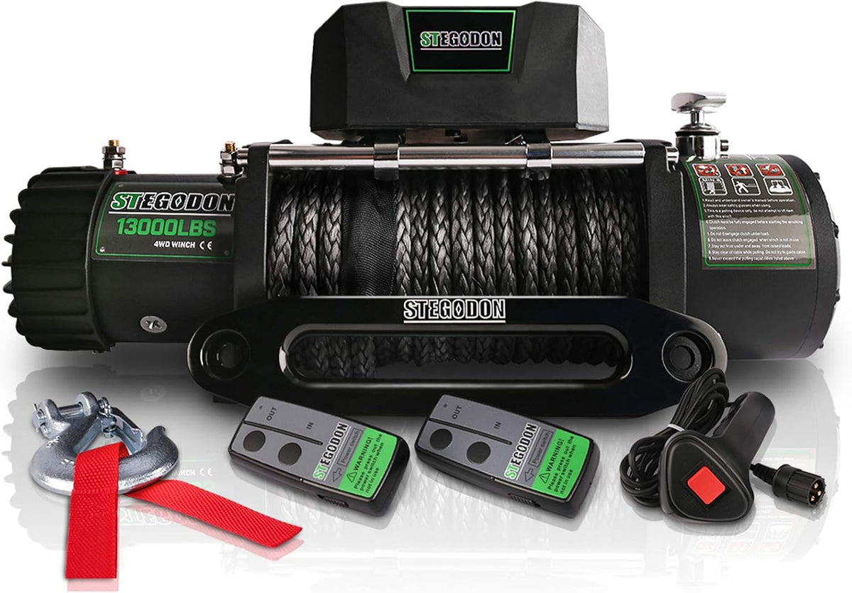 13000 lb. Load Capacity 12V Synthetic Rope Electric Winch with Hawse Fairlead H170112