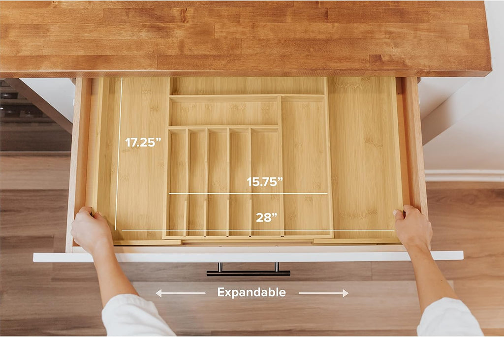 Expandable 28 Inch Bamboo Utensil Organizer, 10 Compartments, Pack of 2 S76910