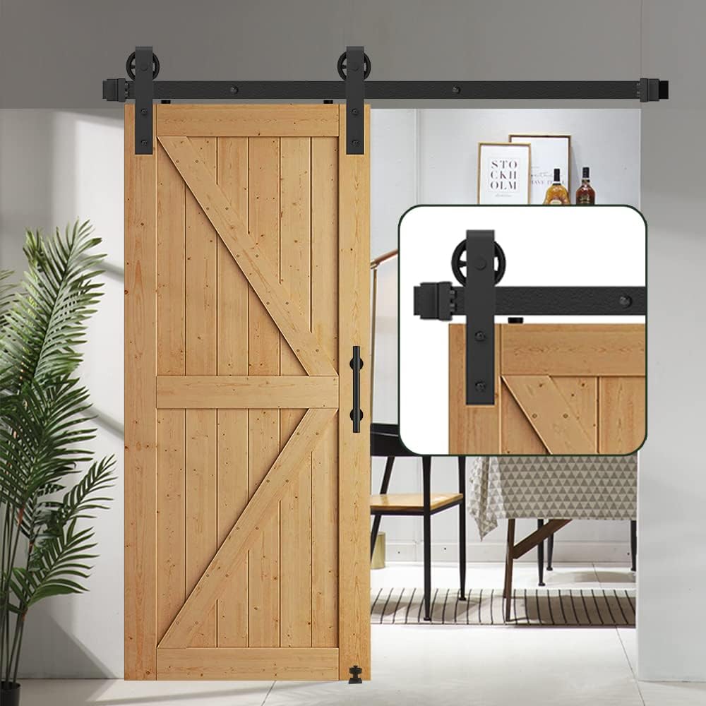 6.6FT Heavy Duty Sliding Door Hardware Kit with 12 Handle & Floor Guide C822