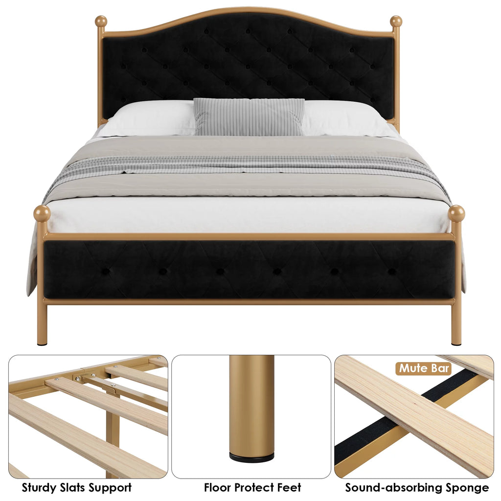 Black Queen Size Upholstered Platform Bed Frame Q95333