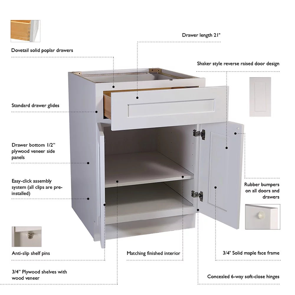 White Shaker Tall Wall Kitchen Cabinet 30x24x12 F957
