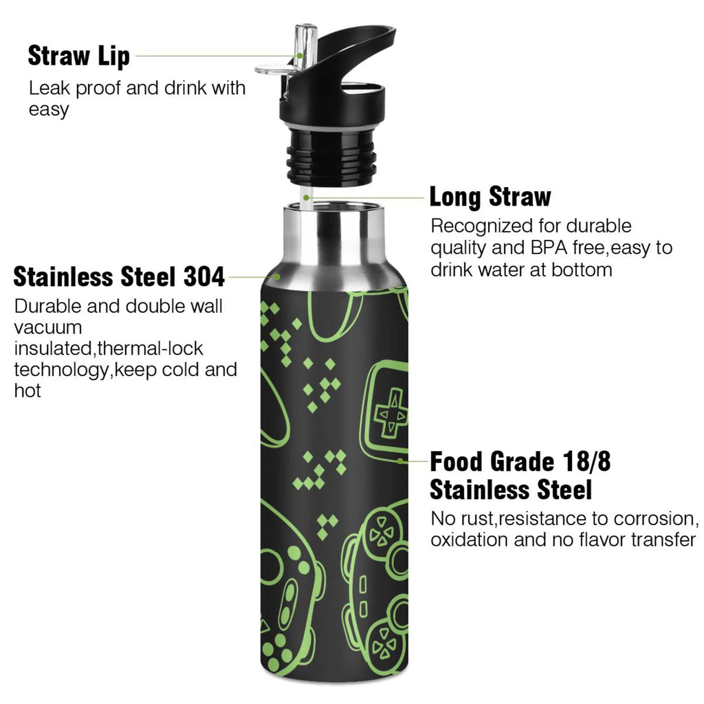 Stainless Steel Vacuum Insulated Water Bottle with Straw Lid 20 OZ C75781