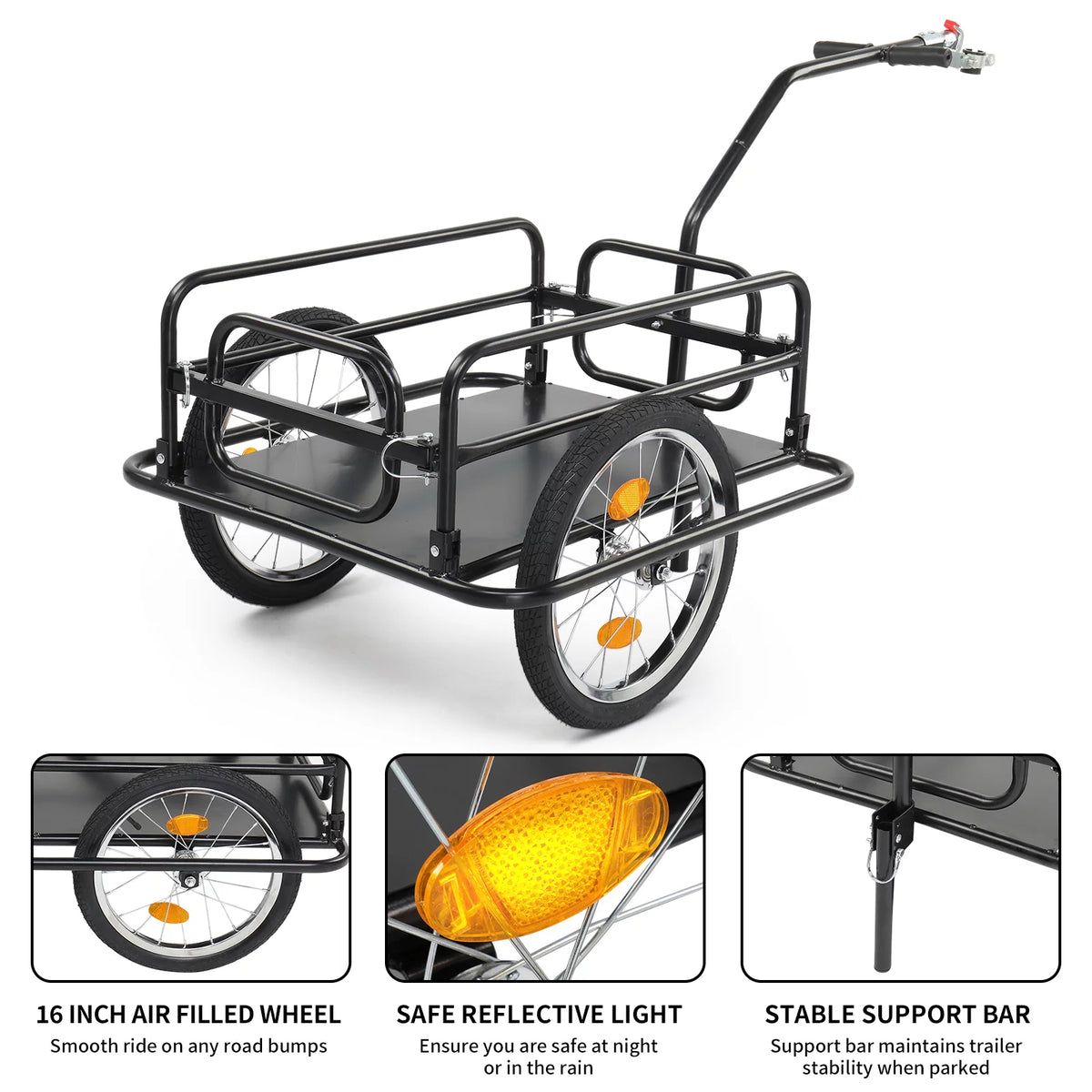Foldable Bike Cargo Trailer with 16 Wheels, Black G25090