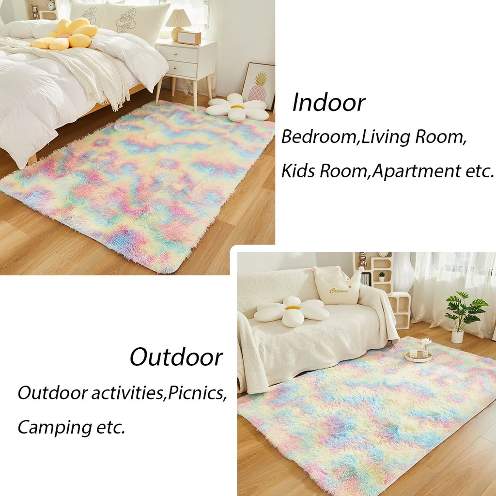 Tie Dye Plush Shag 3x5 Area Rugs Rainbow Faux Fur Carpet Z695