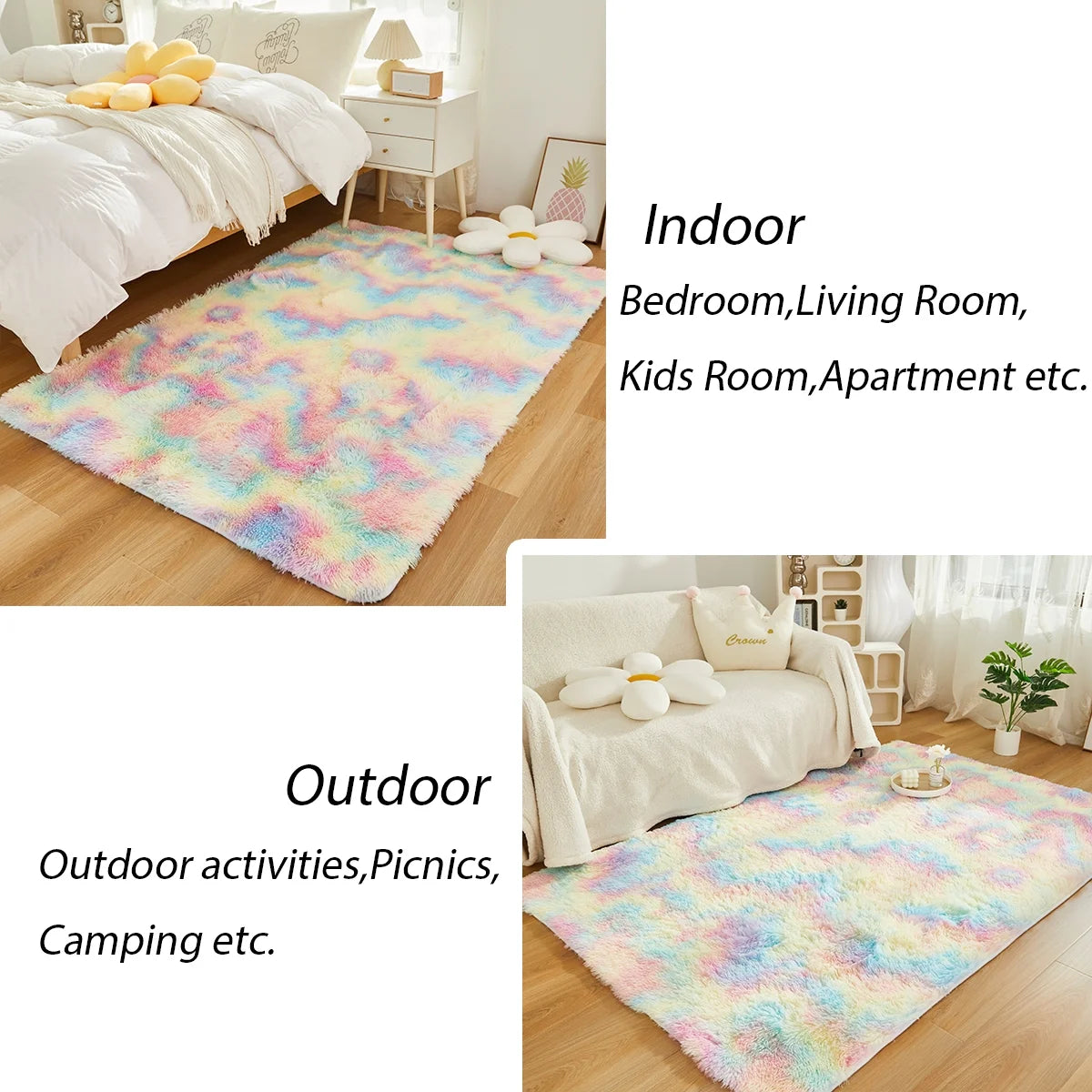 Tie Dye Plush Shag 3x5 Area Rugs Rainbow Faux Fur Carpet Z695