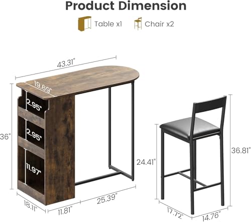 Small Kitchen Table and Chairs Set with Storage Shelves Brown E742489