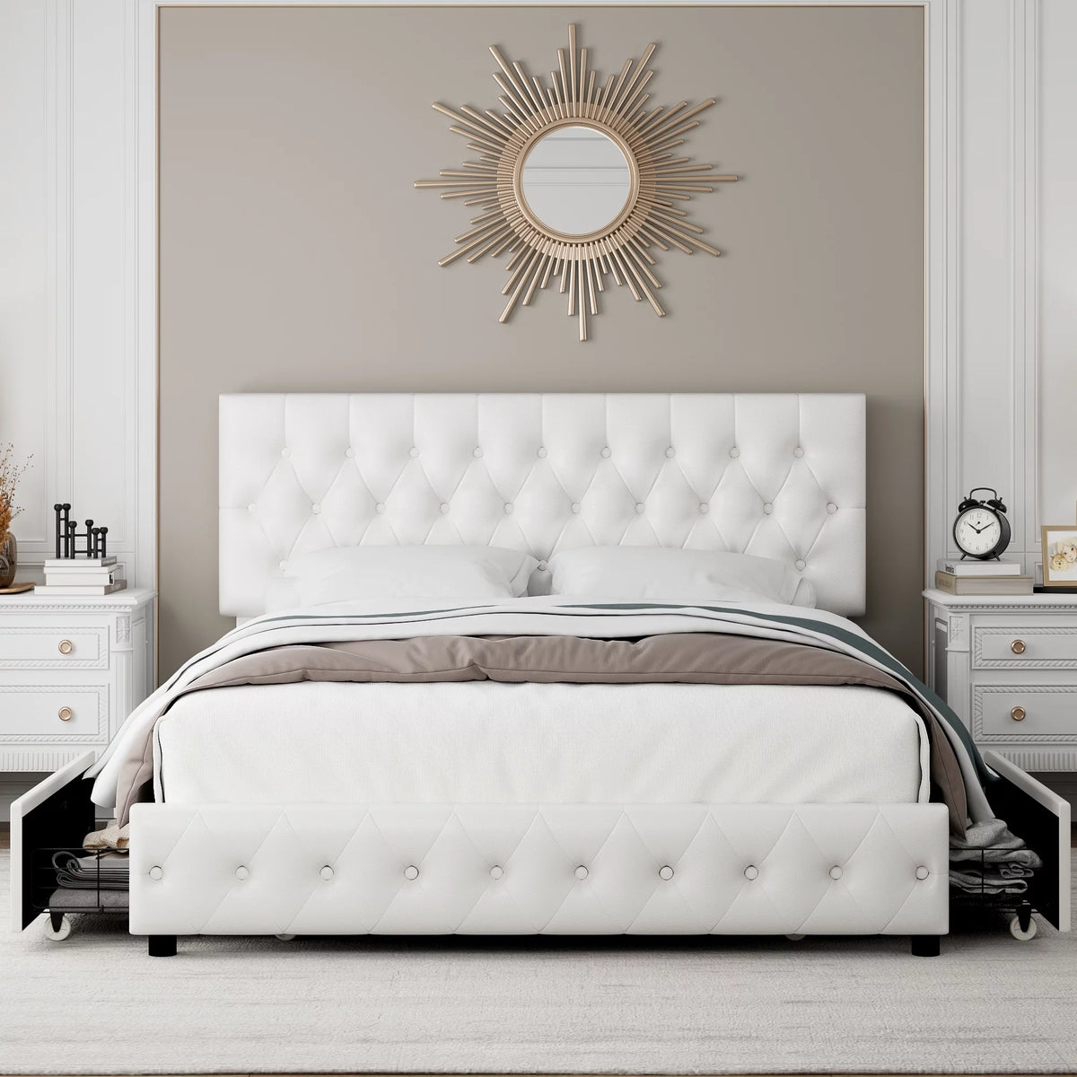 Queen Size Velvet Storage Bed with 4 Drawers O5072
