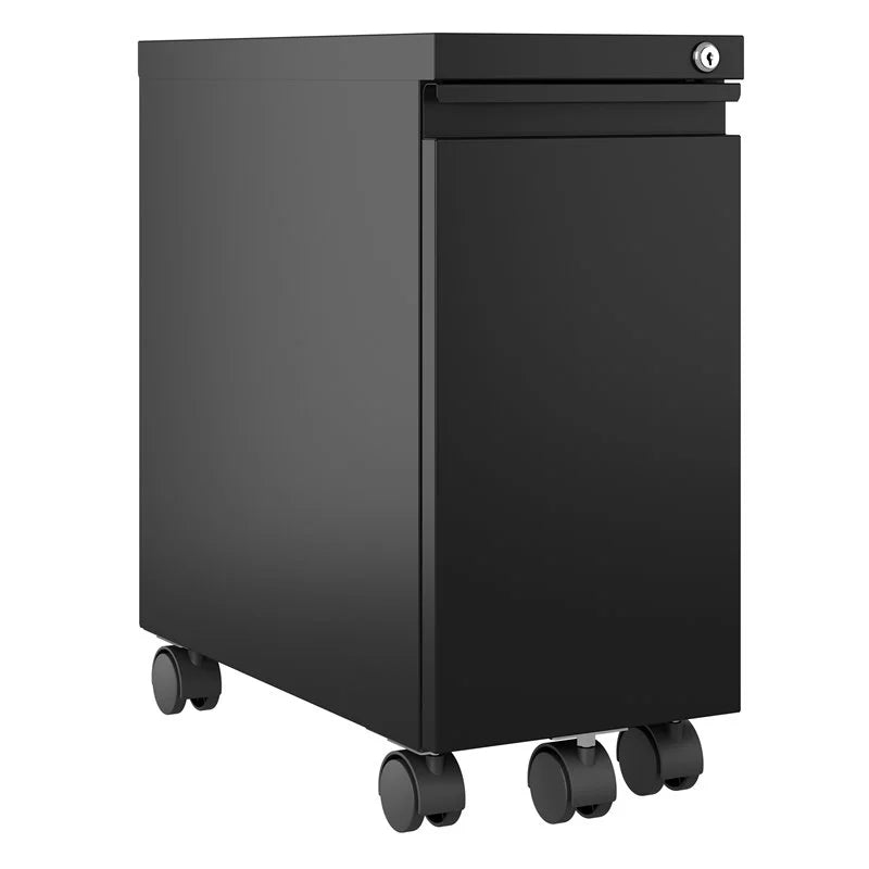 2 Piece Mobile Filing Cabinet Set with 2 Hidden Drawer in Black W491
