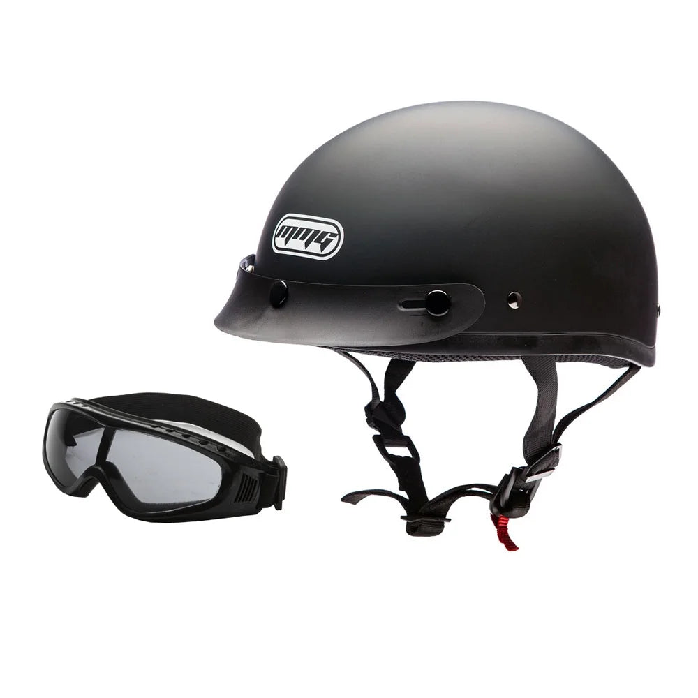 Matte Black Motorcycle Half Helmet with Goggles G793