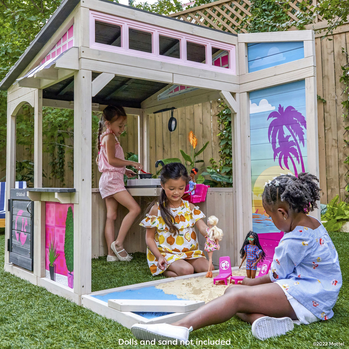 Wooden Outdoor Playhouse with Doll Table and Chairs J4045