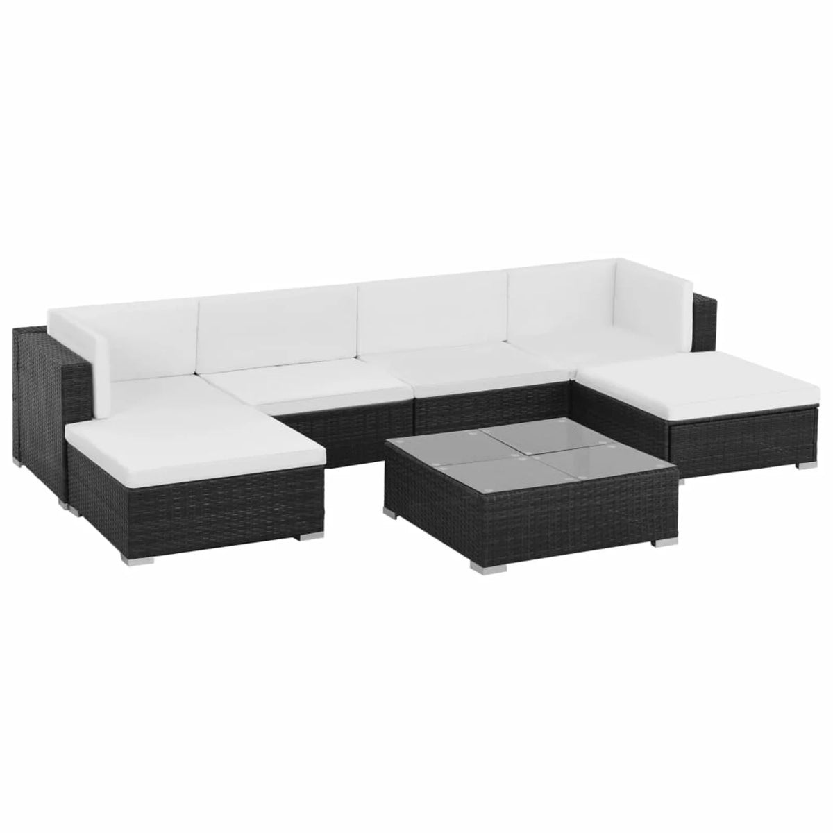 7 Piece Cushioned Black Poly Rattan Patio Conversation Set G116