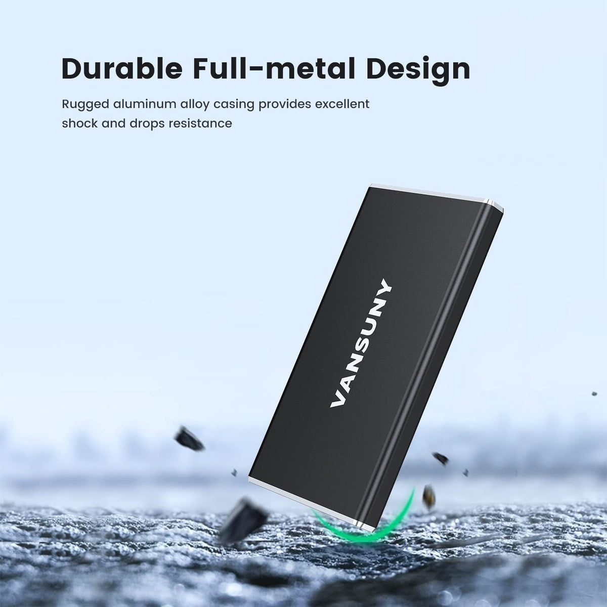 1TB Portable External SSD, USB 3.1, Metal Type-C, Black V38803